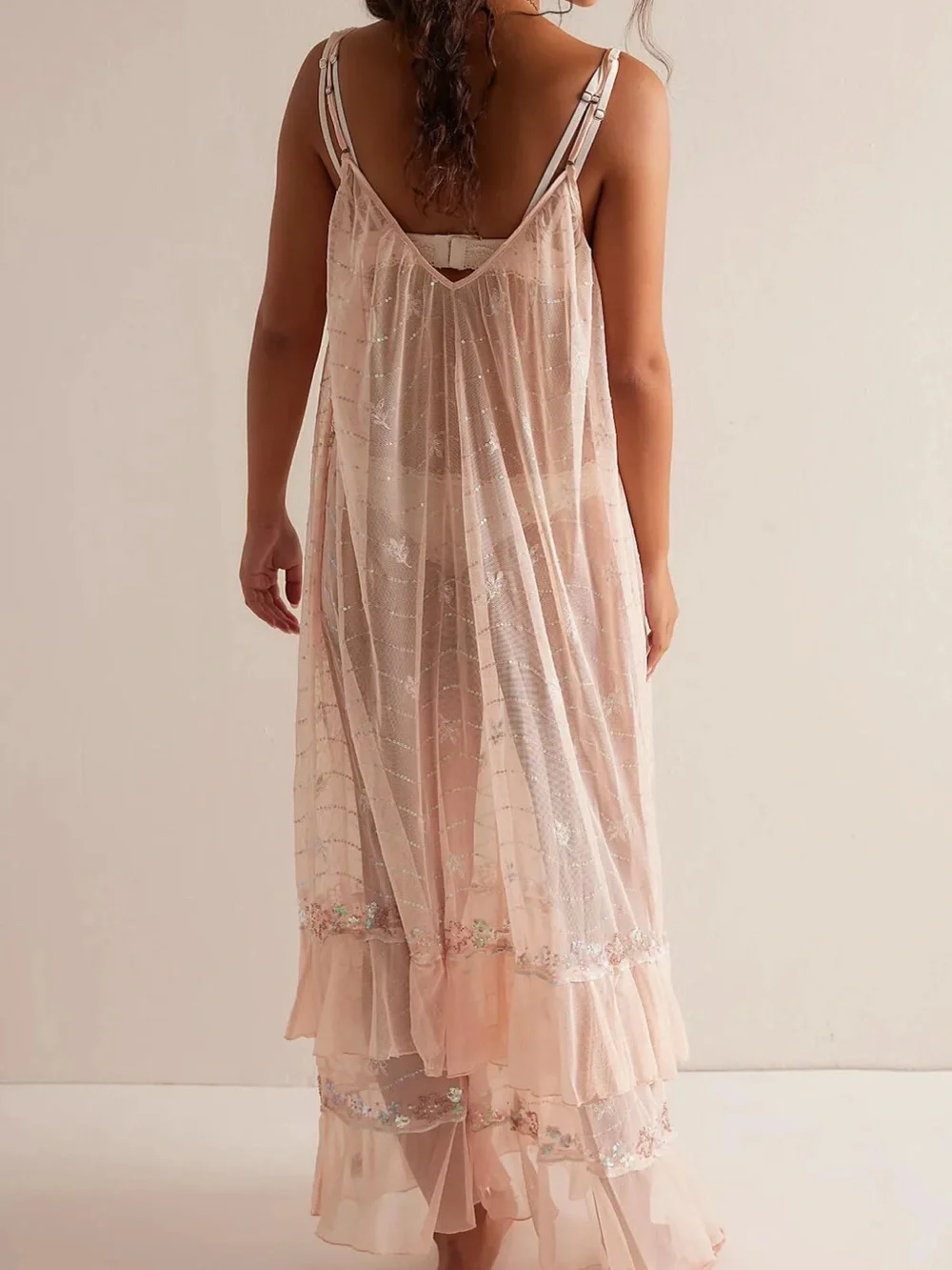 Intimately Free People Star of the Show Sequin Mesh Dress Peach Dust
